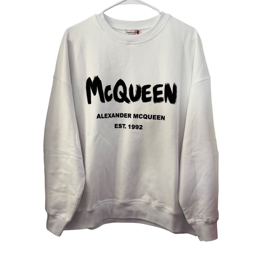 Authentic Alexander McQueen White Graffiti Logo Sweatshirt IT 44 US L New $690